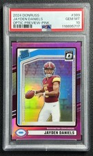 JAYDEN DANIELS PSA 10 2024 PANINI DONRUSS OPTIC #389 RATED ROOKIE PREVIEW PINK