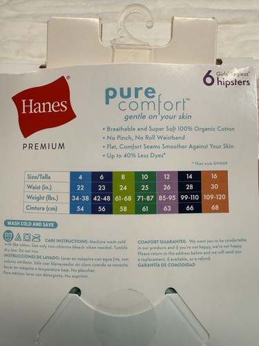 Hanes Hipsters Underwear Girls Size 8 6 Pack Organic Cotton Tagless Multipack - Picture 7 of 9