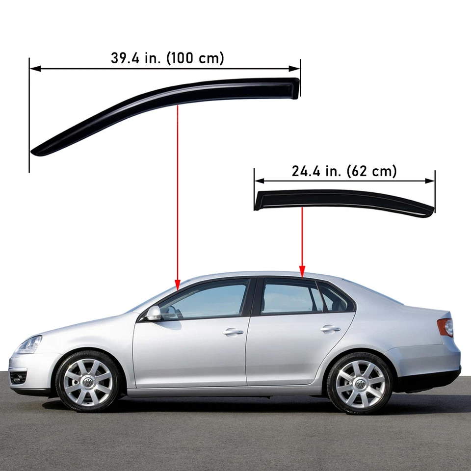 Tape-on Dark Smoke Window Visor Rain Guard for 1999-2005 Volkswagen Jetta Sedan Foto 2 de 4