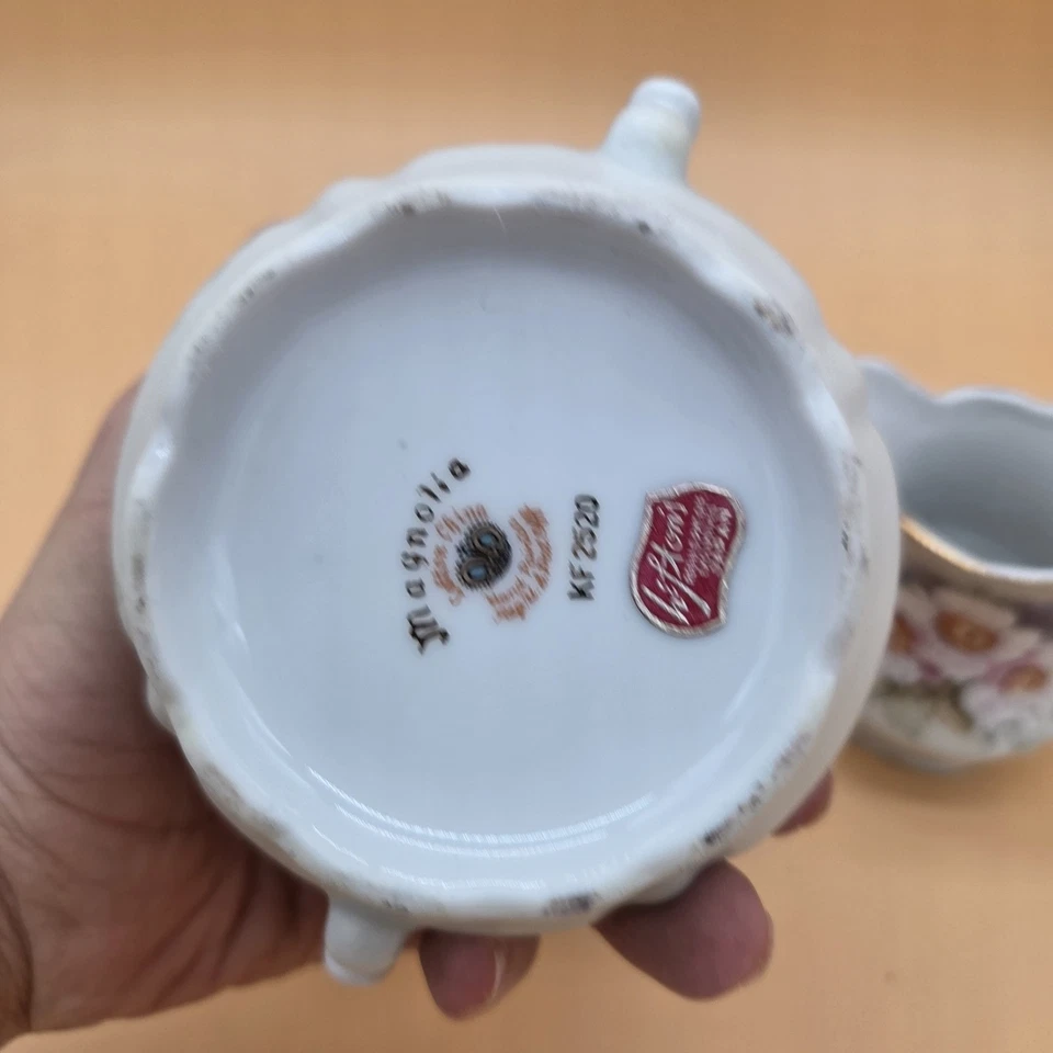 Juego de crema y azúcar Magnolia pintada a mano Lefton vintage Foto 3 de 3