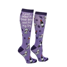 Unisex I Just Want to Drink Wine and Pet My Dog Compression Socks for Women and
