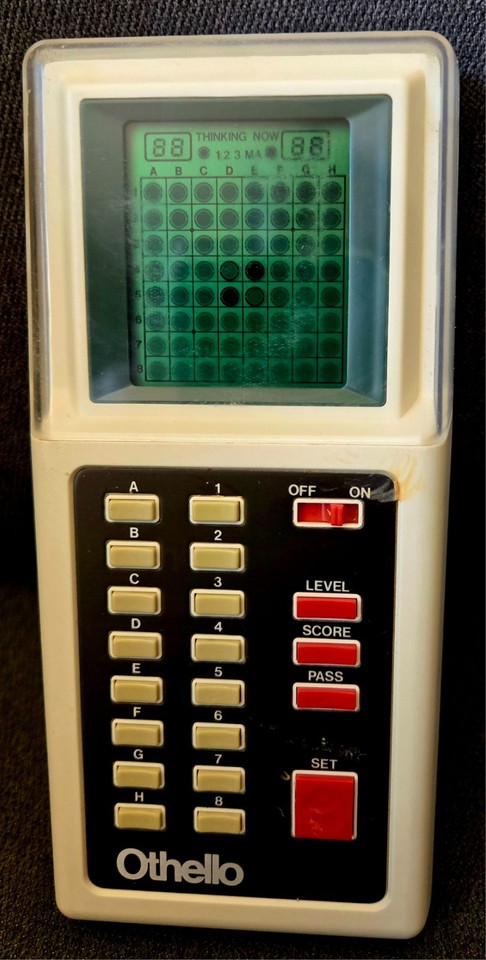 A 1981 Tsukuda Computer Othello M-II LSI handheld — a genuine retro AI chess-adjacent game from Japan with that chunky early-80s handheld aesthetic.