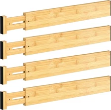 4 PCS Drawer Divider, 17"-22" Adjustable Bamboo 17-22 in, Natural 