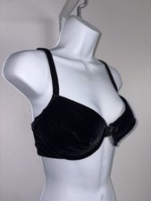 Vtg Y2K Victoria's Secret Black Crushed Velvet Padded Bra Size 36C Underwire