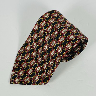 R R Richel 100% Silk Neck Tie Red/Gold/Black Geometric Malouf s 3.75 