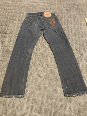 LEVIS 504 Womens Slouch Straight Embroidered Jeans Sz 1M Medium Wash