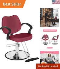 Hydraulic Reclining Barber Chair Burgundy, Heavy Duty All Purpose Salon Chair...