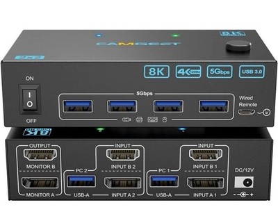 4K@120Hz KVM Switch 2 Monitors 2 Computers 8K@60Hz,Camgeet HDMI and  (FVS035867)