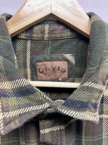 Orvis Flannel Shirt Jacket Mens XXL Olive Green Plaid Shacket W/Pockets - Picture 4 of 9