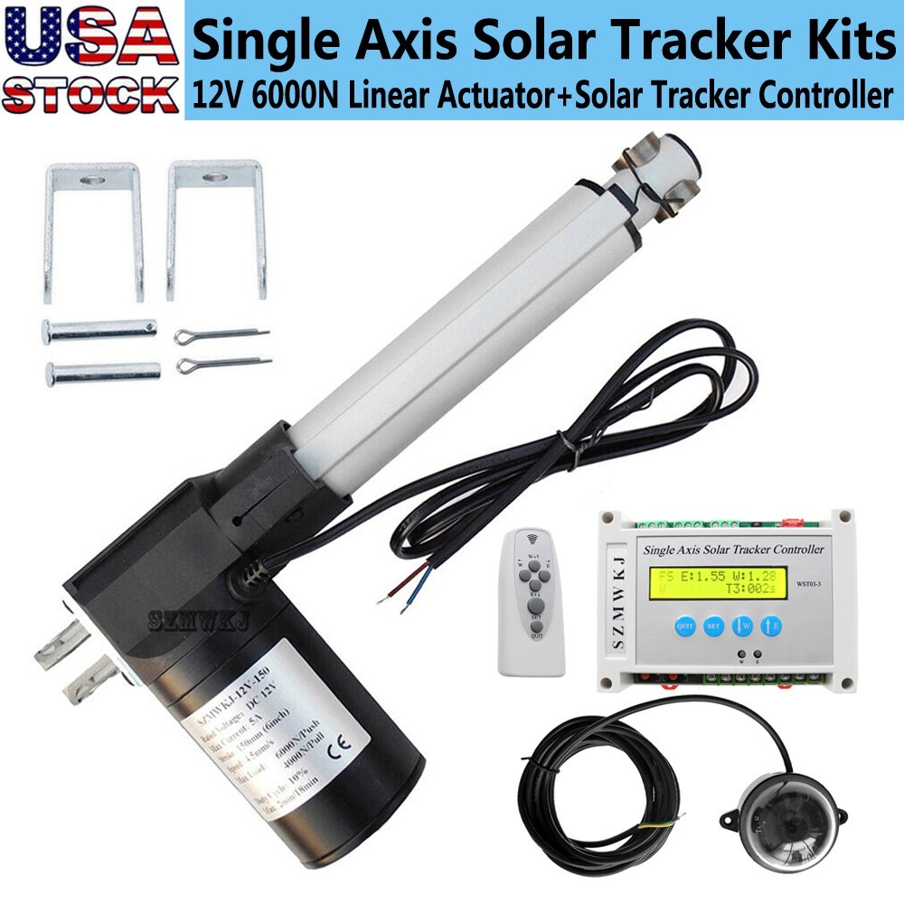 LCD 6000N Solar Tracking Tracker Single Axis W/ 12V 6" Inch 