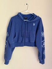 Playboy PacSun Women s Blue Cropped Full Zip ...