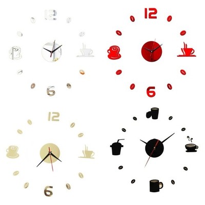 3D Mirror Acrylic Wall Clock Coffee Cups Decorative DIY Self Adhesive Sticker fo