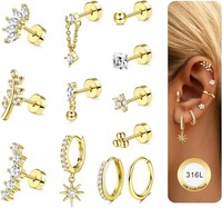 Helix Piercings 12Pcs Chirurgenstahl Silber Gold Ohrstecker Creolen Set Damen