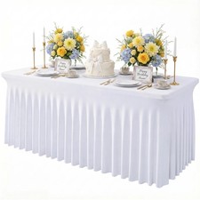 Wokceer White Spandex Tablecloth for 6FT Rectangle Table, Table Skirt Cover