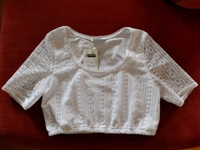 Dirndlbluse, ''Bscheisserl'' Jersey Spitze weiß Gr.38, Fa. Pfister, Kurzarm, NEU