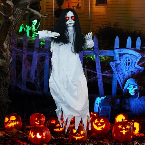 3.9 Ft Halloween Decorations Animatronics Hanging Swinging Girl with Creepy S... - Picture 6 of 6