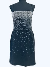 Tadashi Sparkle Sequin Beaded Mini Bodycon Little Black Dress - LBD Club Sz M