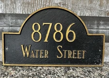 Whitehall Products Address Plaque Cast Aluminium Sign Black W/ Gold 3” Numbers