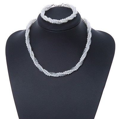 3 Strang Kunstperlen und Klarglasperlen gedreht Halskette & Armband Set in