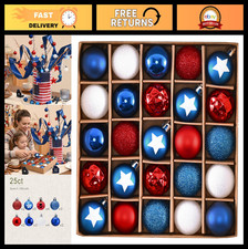 Mini 4th of July Ornaments - 25ct Shatterproof Patriotic Tree Decorations, USA R