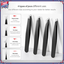 Professional Eyebrow Tweezers Set Slanted Pointed Stainless Steel FacialHair Kit