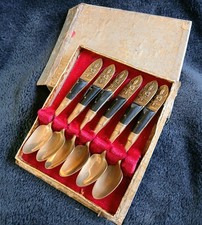 Vintage SBF Siam Bronzeware Spoons x6 – Thailand Brass Cutlery Set