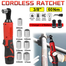Electric Cordless Ratchet 3/8" Right Angle Wrench Impact Power Tool + 2 Battery