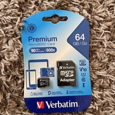 Verbatim 64GB Premium microSDXC Memory Card with Adapter, UHS-I V10 U1 Class 10