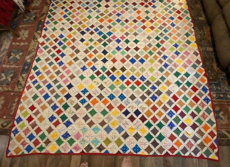 大教堂窗户手工缝制手工绗缝被子 85 英寸 X 75 英寸复古阅读 — 第 3/4 张图片