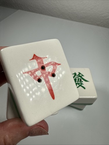 Set Of Ceramic Mahjong Style Salt And Pepper Shakers - Picture 7 of 7