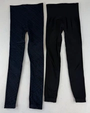 2 Spanx Sara Blakely Leggings Size Small Black Blue Sculpting Control Shapewear