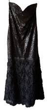 Naeem Khan Women's Strapless Black Sequin Floral Appliqué Gown Evening Dress 16