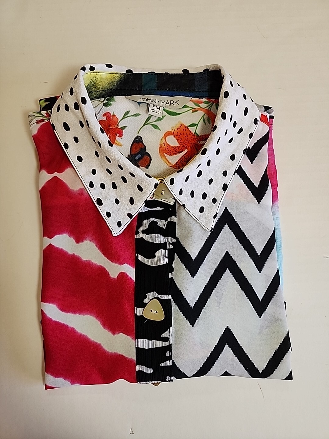 John Mark Vibrant Patchwork Print Point Collar Ro… - image 14