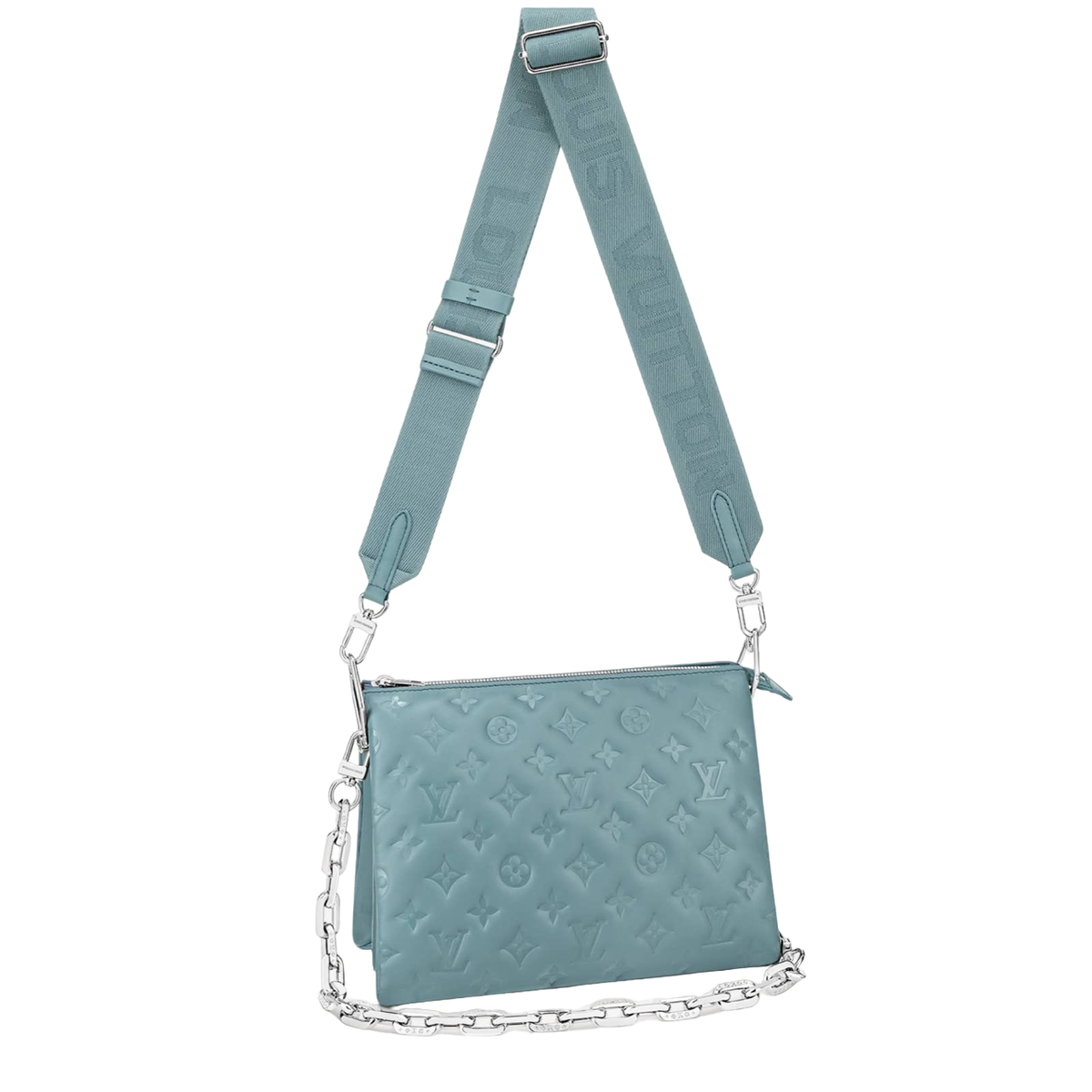 Louis Vuitton Coussin PM Blue Glacier Silver Chain Strap Shoulder 