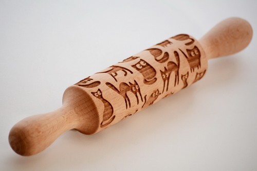 Engraved rolling pin wooden ANY PATTERN cat heart horse laser cut embossing pin - Picture 21 of 33