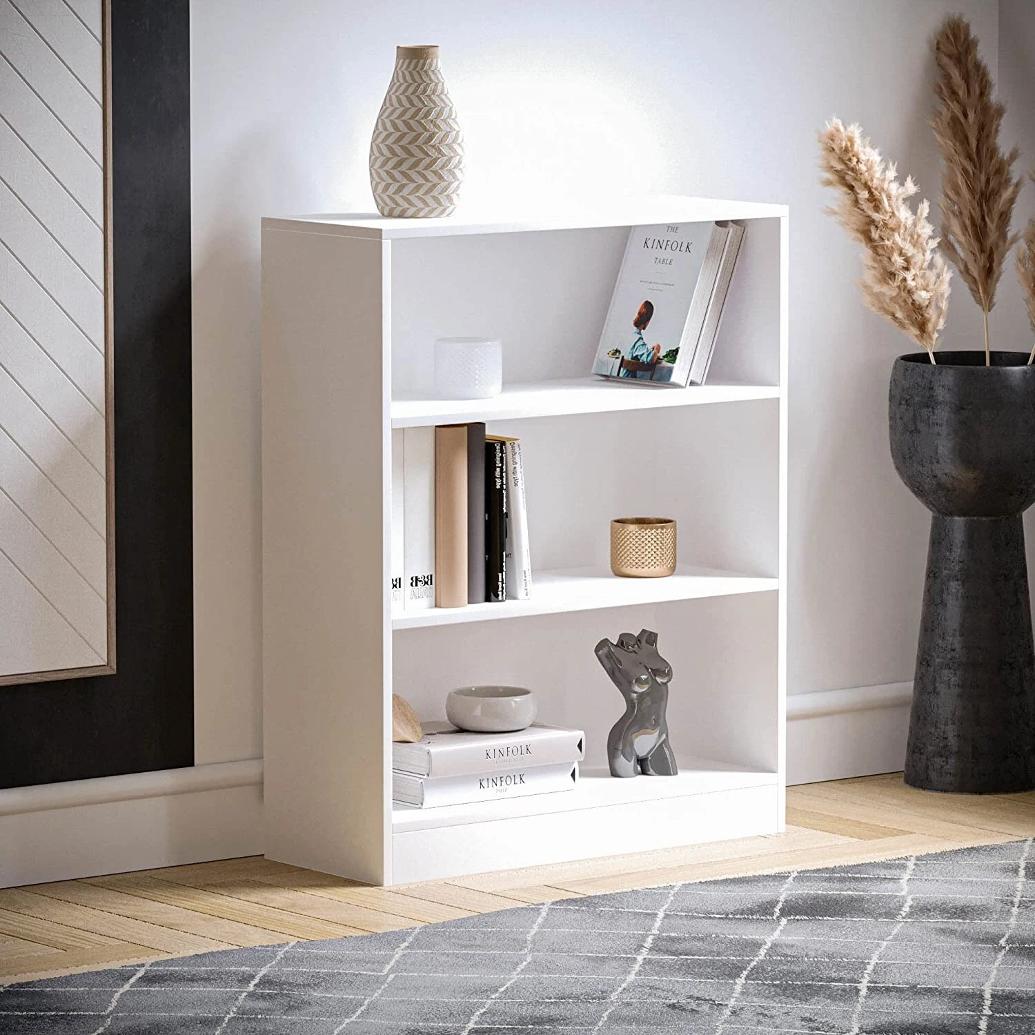 Vida Designs Cambridge 3 Tier Low Bookcase White Wooden Shelving Display Storage