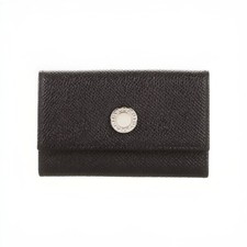 Bvlgari Grain Black Leather Palladium 6 Key Holder Case 3 Clips Card Wallet