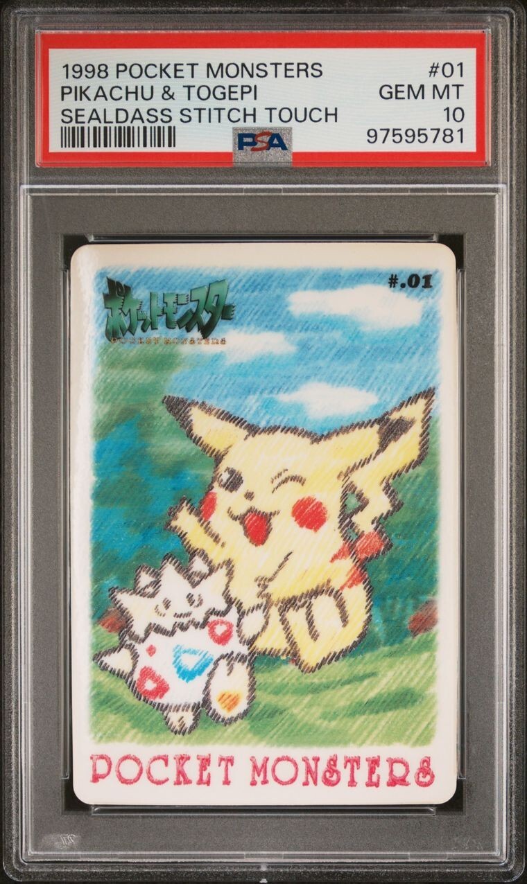 PSA 10 GEM MINT 1998 Bandai Pokémon Pikachu Togepi Sealdass Stitch POP 10 Card