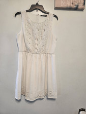 Doe & Rae White Sleeveless Lace Chiffon Dress Size L Large