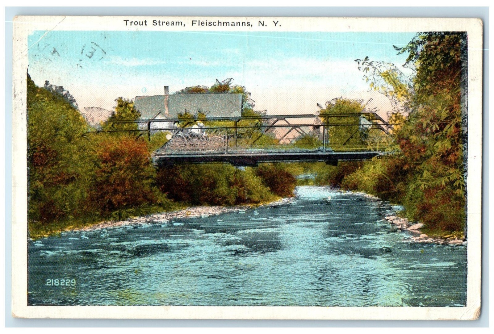 c1924 Trout Stream Bridge River Lake Fleischmanns New York NY Vintage