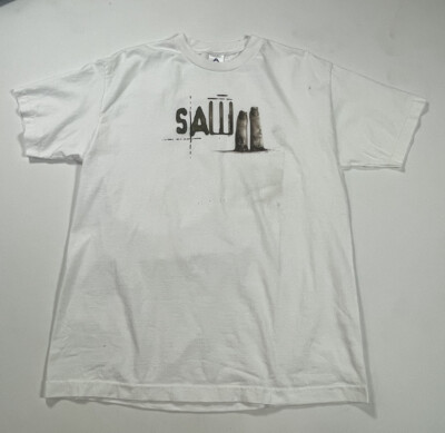 Mens Large Vintage Saw 2 Horror Movie Promo Tee T-shirt White 