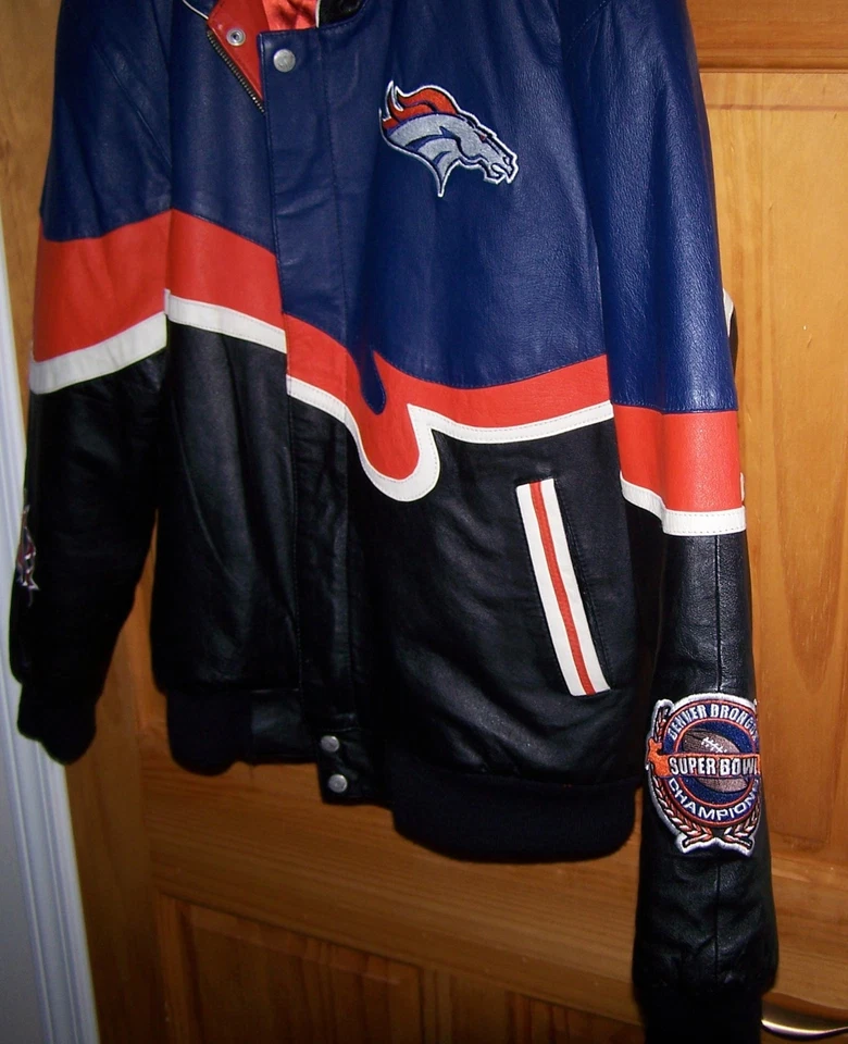 NFL JEFF HAMILTON DENVER BRONCOS LEATHER JACKET/ COAT SIZE SIZE LARGE NICE  - Image 3 of 3