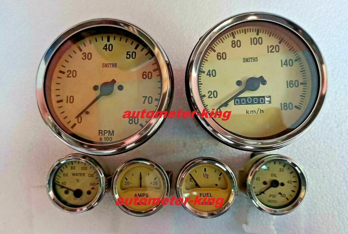 Smiths Style Gauge Set – Electric Temp, Oil, Fuel, Amp, Volt, Speedo, Tacho – 100mm