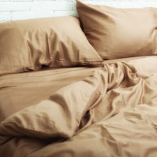 Natural Cotton Satin Duvet Cover in Beige Twin Full Queen King Custom Size