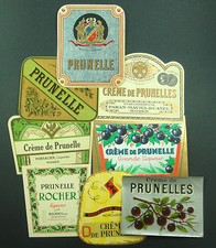 LOT PL1 8 ETIQUETTES ANCIENNES PRUNES PRUNELLES  OLD LABELS CREME FRUIT ALCOOL