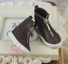 Brown Leather Shoes High Top Sneakers Front Zipper for 1/4 1/3 Uncle BJD Doll DZ