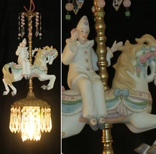 Porcelain Clown Horse Carousel Lamp brass Chandelier Vintage Rose baby Nursery 