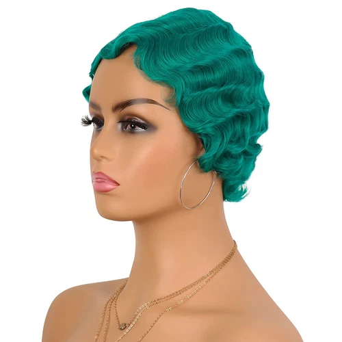 Women Short Curly Wig Finger Wave Wig Vintage 1920s Cosplay Party Wigs - Picture 19 of 25