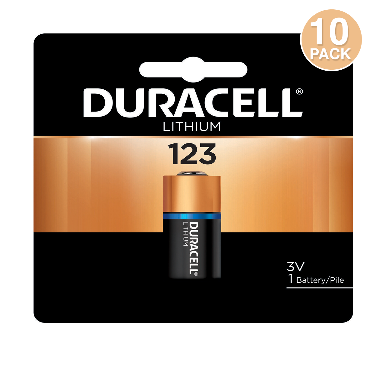 Duracell CR123A Ultra Lithium 3V Battery, DL123ABPK (10 Batteries