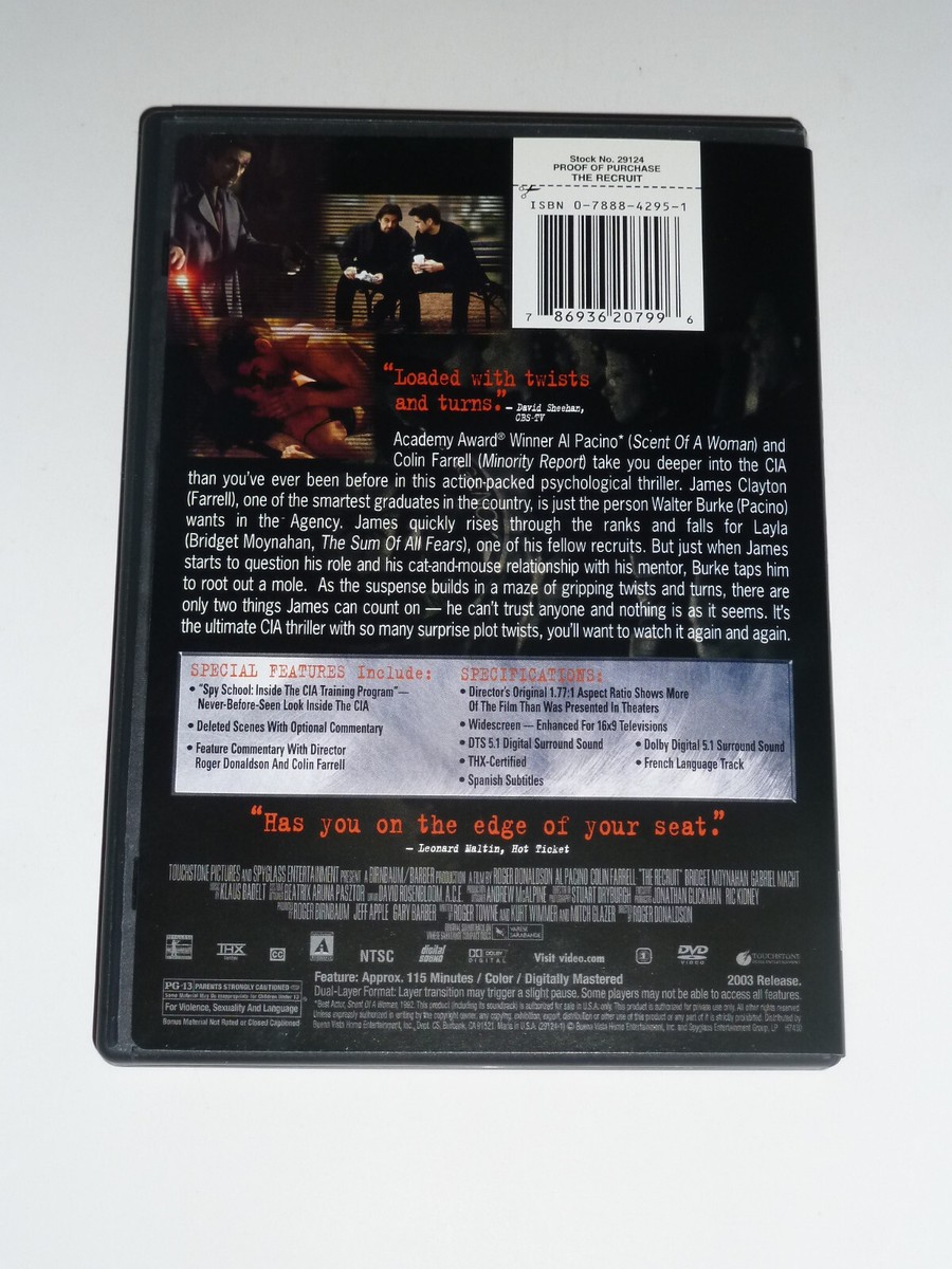 The Recruit DVD CIA spy thriller movie Colin Farrell Al Pacino